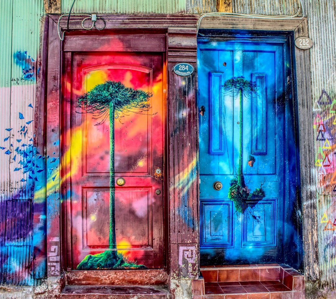 Close-up of a weathered colorful door in Valparaiso Chile